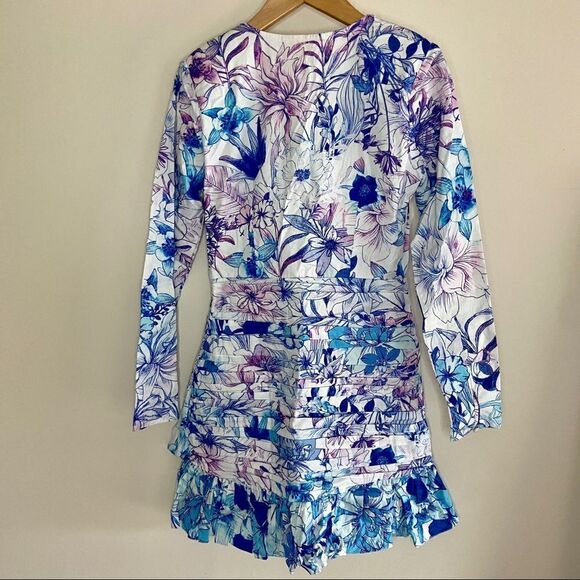 ROCOCO SAND Amaya Ruched Mini Dress In Blue Sz S - Picture 6 of 9